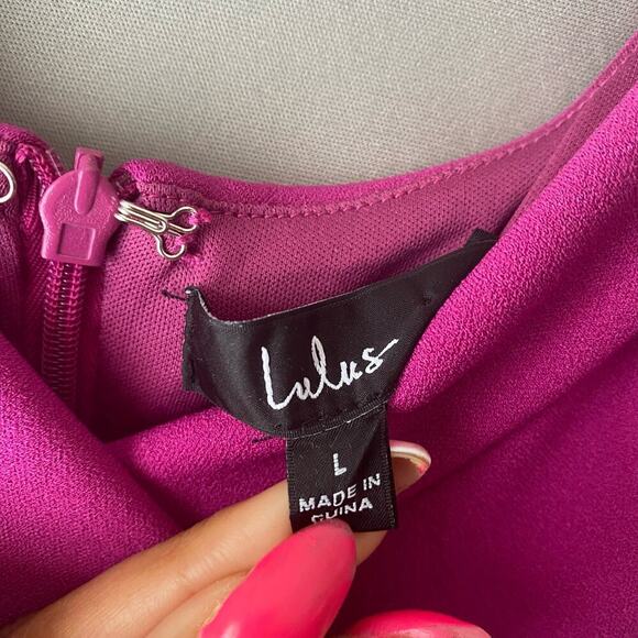 Lulu’s sz L fuchsia halter sheath mini dress - Picture 4 of 8
